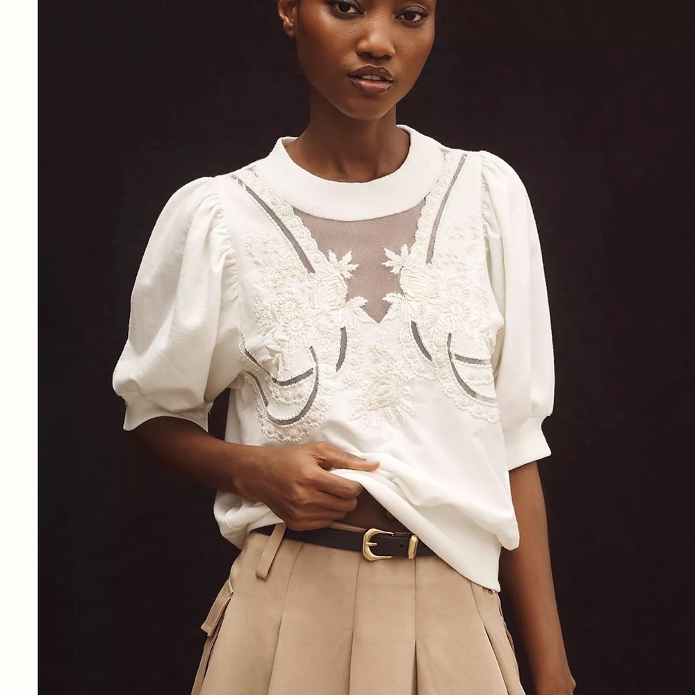 By Anthropologie puff-sleeve embellished elbow sleeve sweatshirt XL